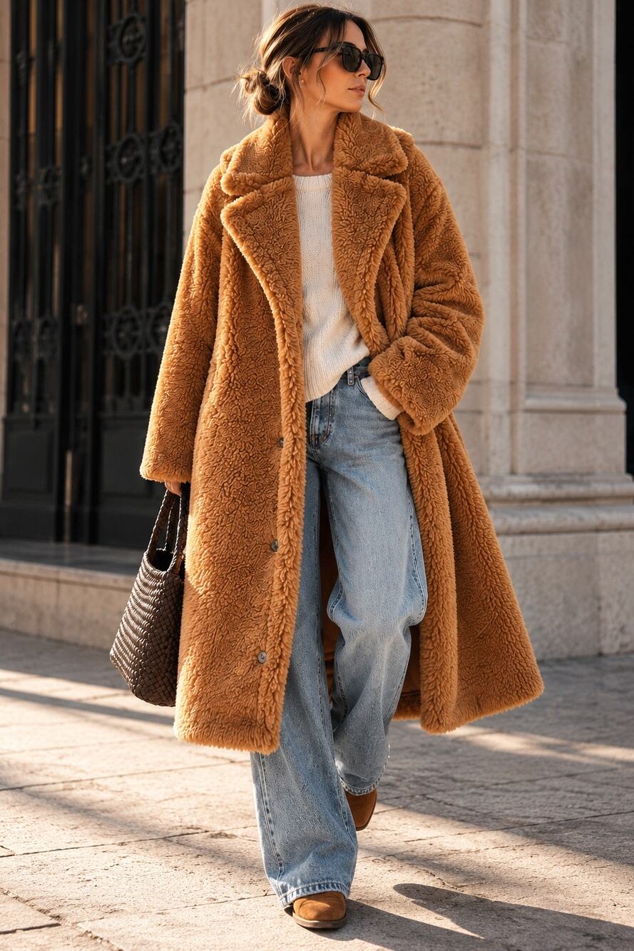 GAP Teddy Duster Coat Camel Fuzzy Sherpa Tan XXL Long Jacket Oversized